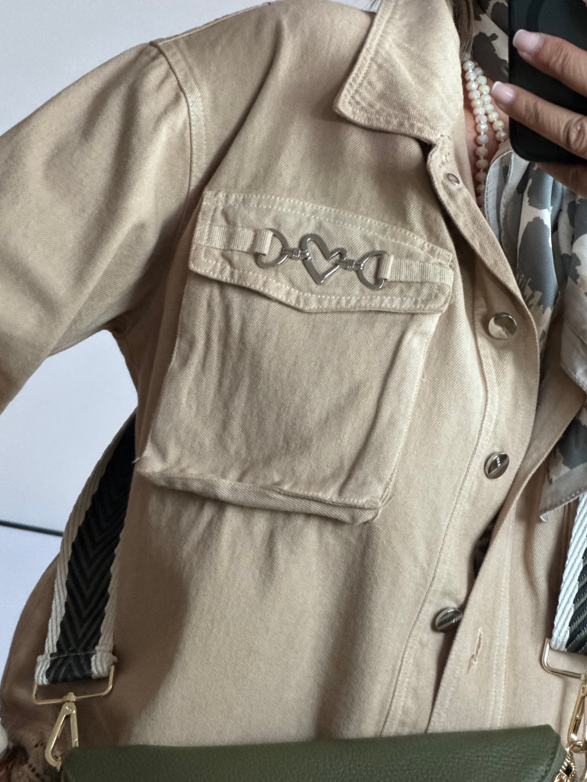 Veste jeans beige dentelle