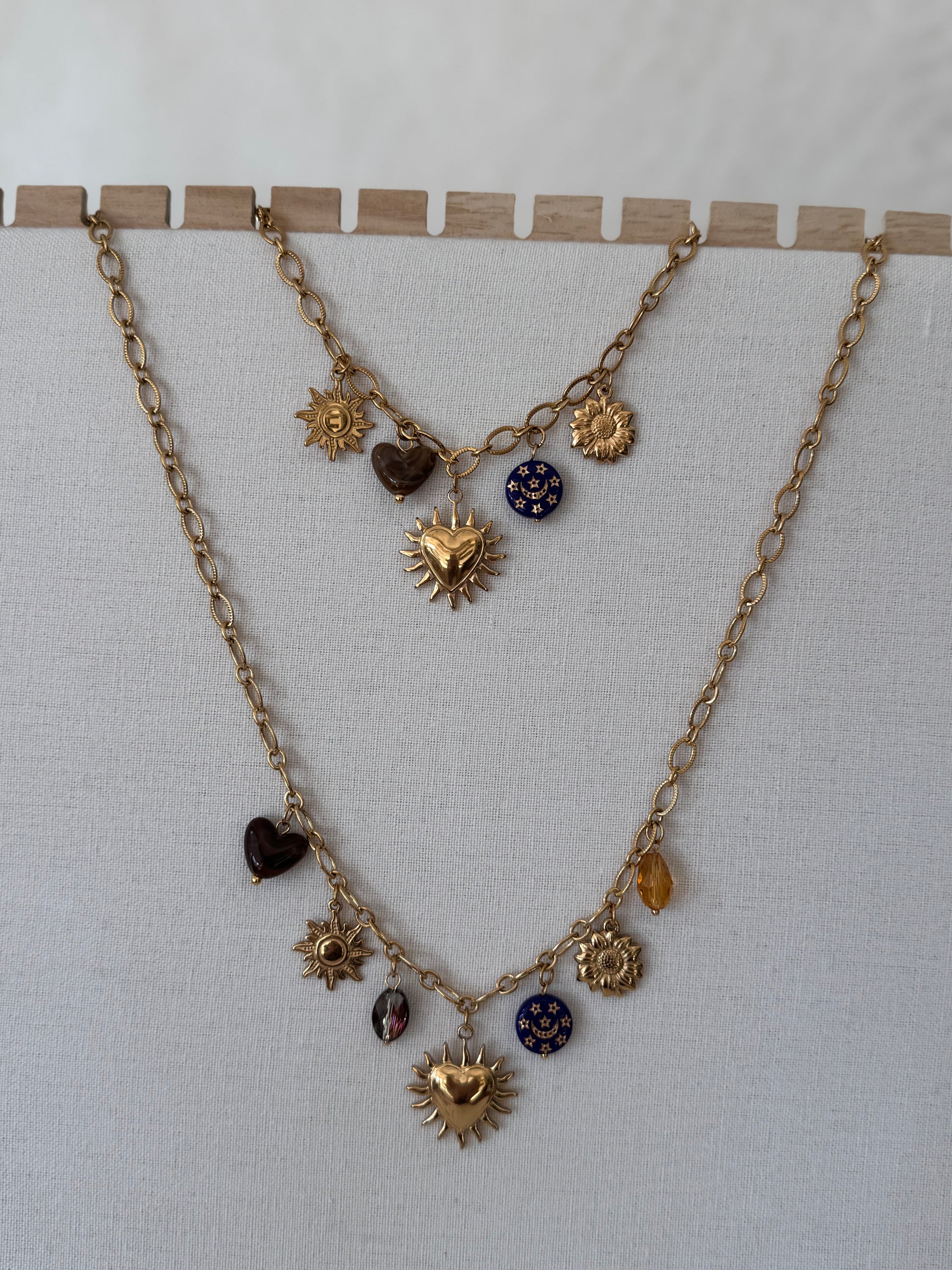 Parure collier et bracelet breloques bleues