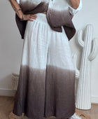Pantalon palazzo Lin blanc et marron