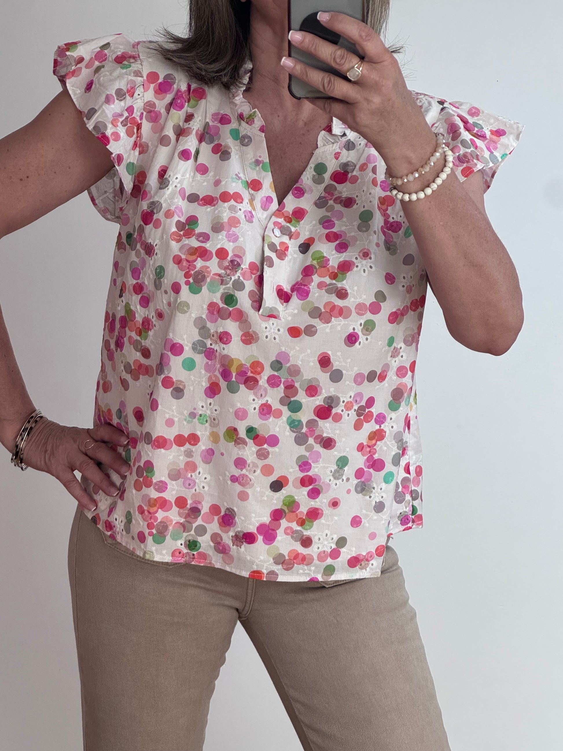 Blouse brodée bulles multicolores