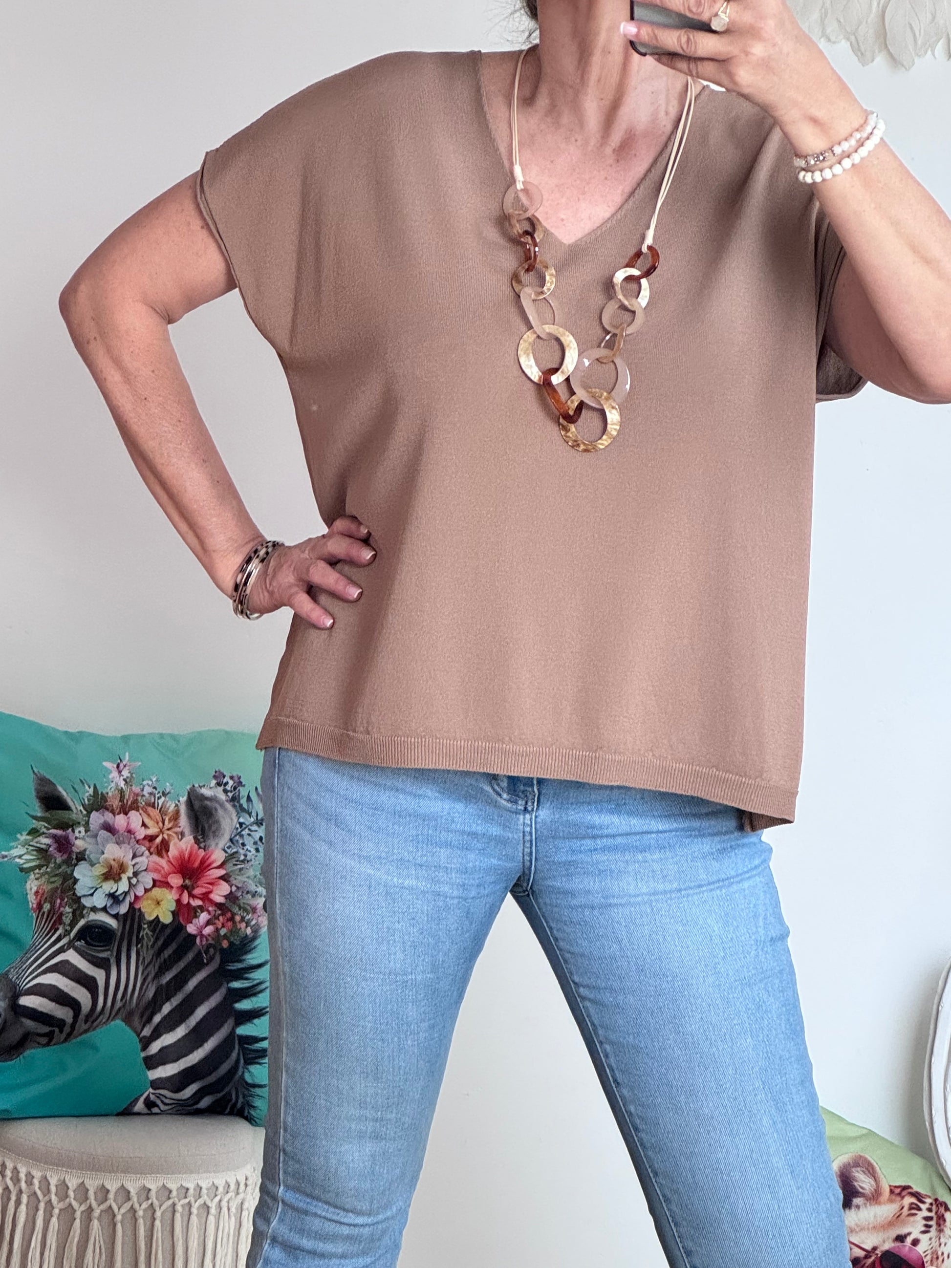 Teeshirt maille fine marron clair TU 36/46