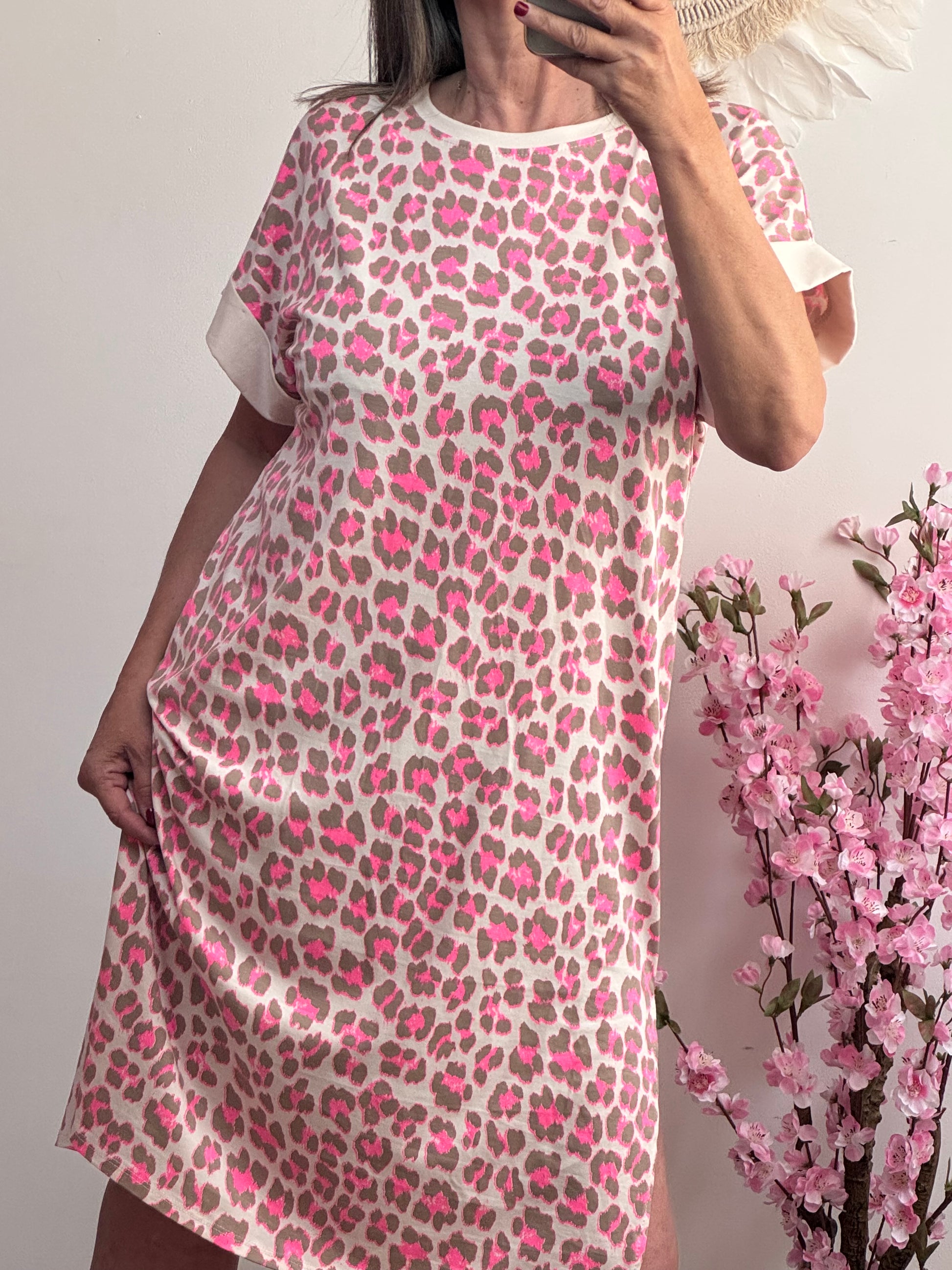 Robe teeshirt Léo rose et taupe