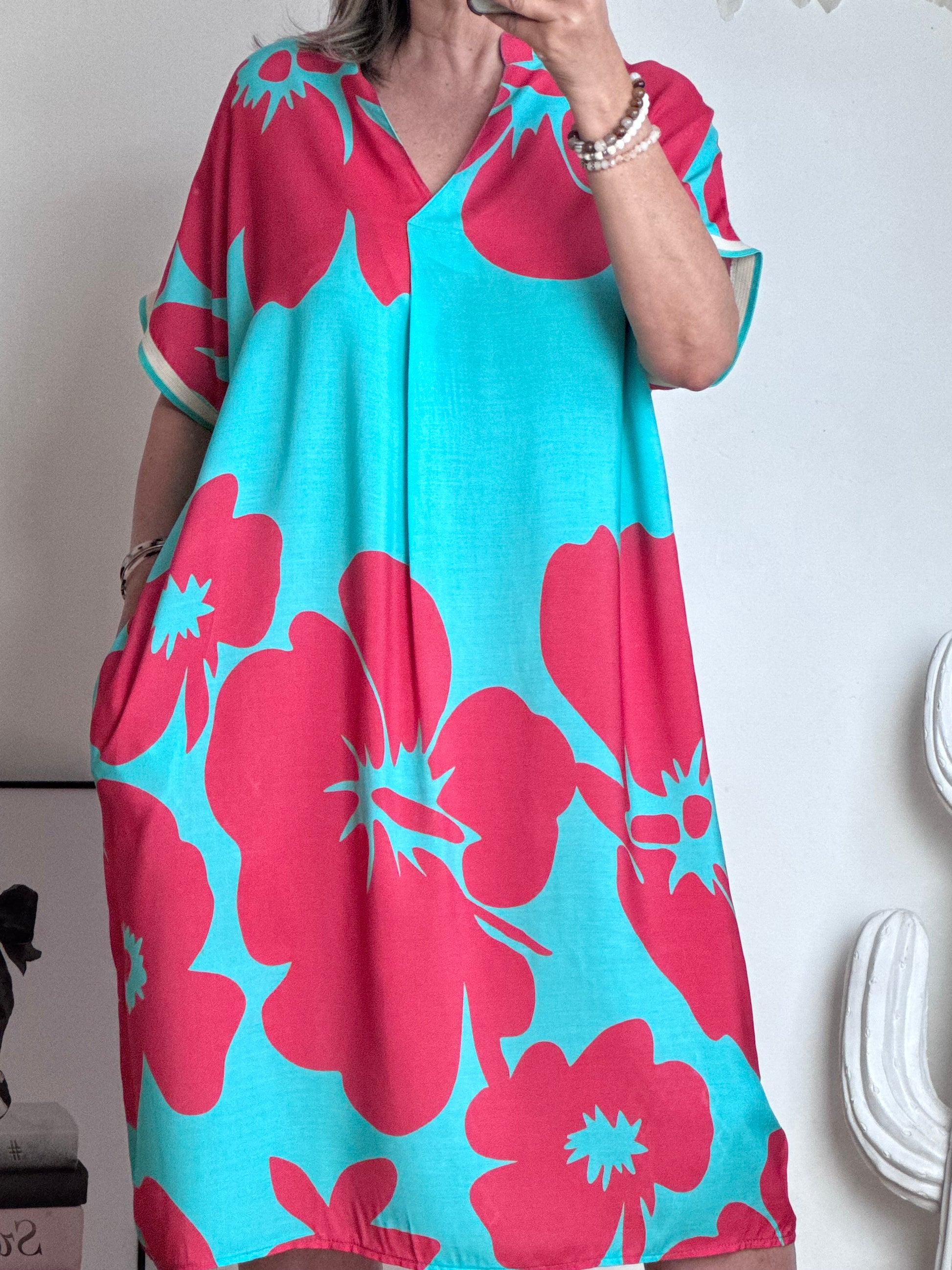 Robe florale turquoise /rouge TU 40/48