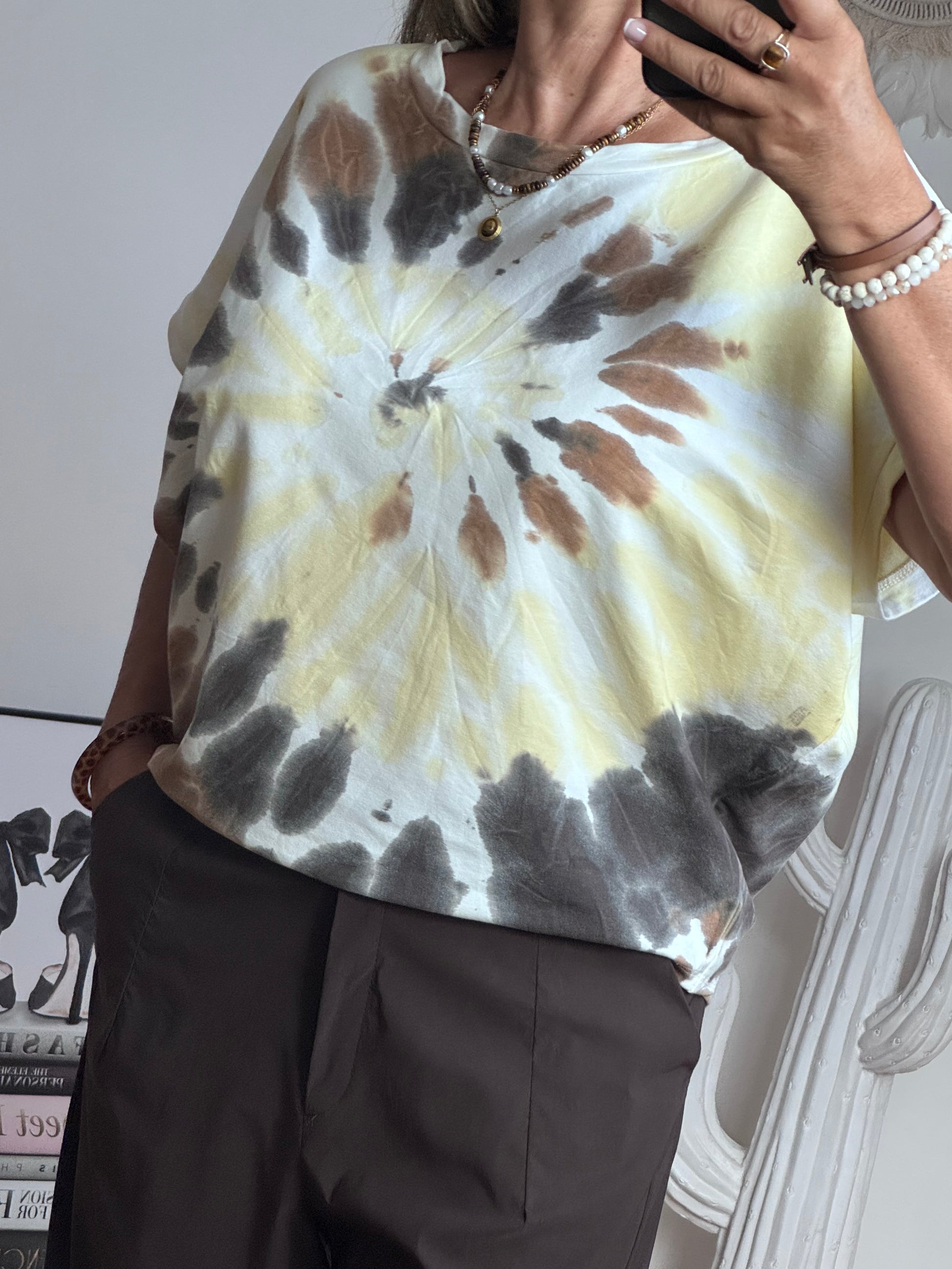Sweat tie and die jaune /marron