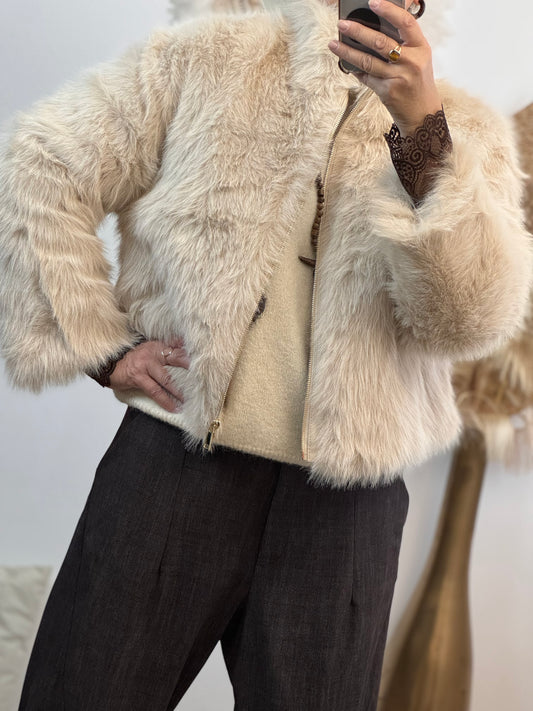 Blouson fausse fourrure beige