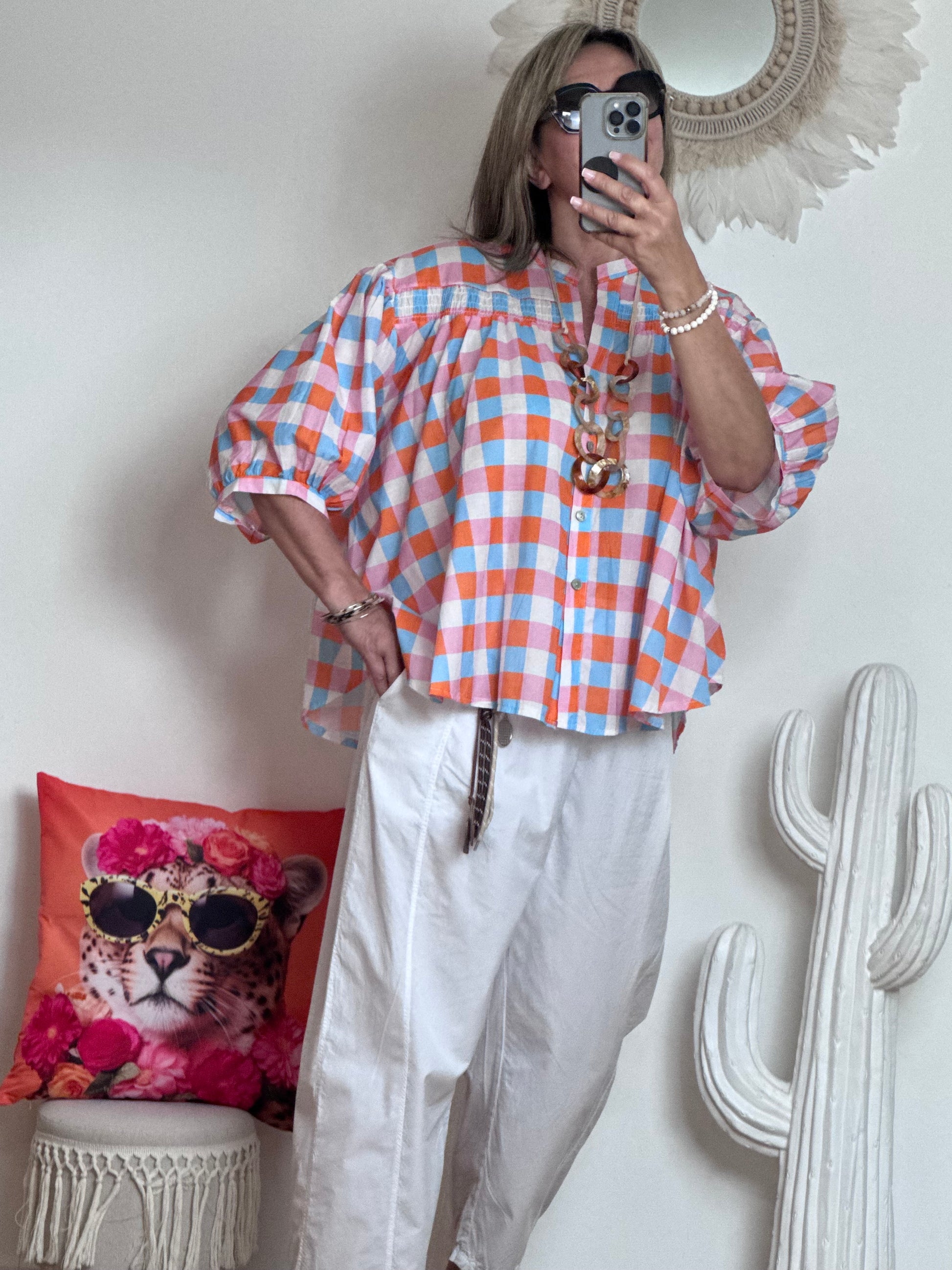 Blouse vichy orange /bleu