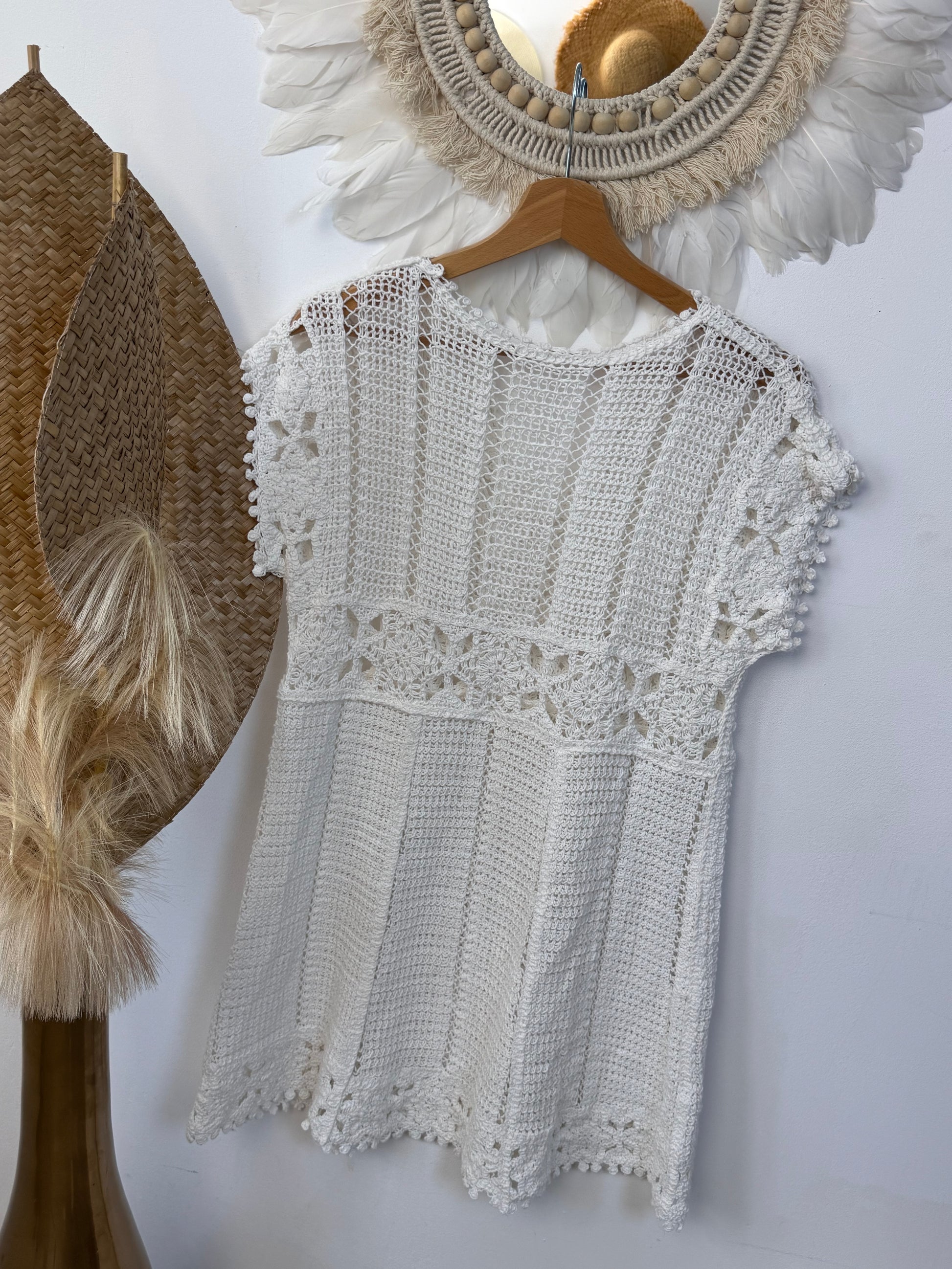 Robe courte bohème crochet blanc