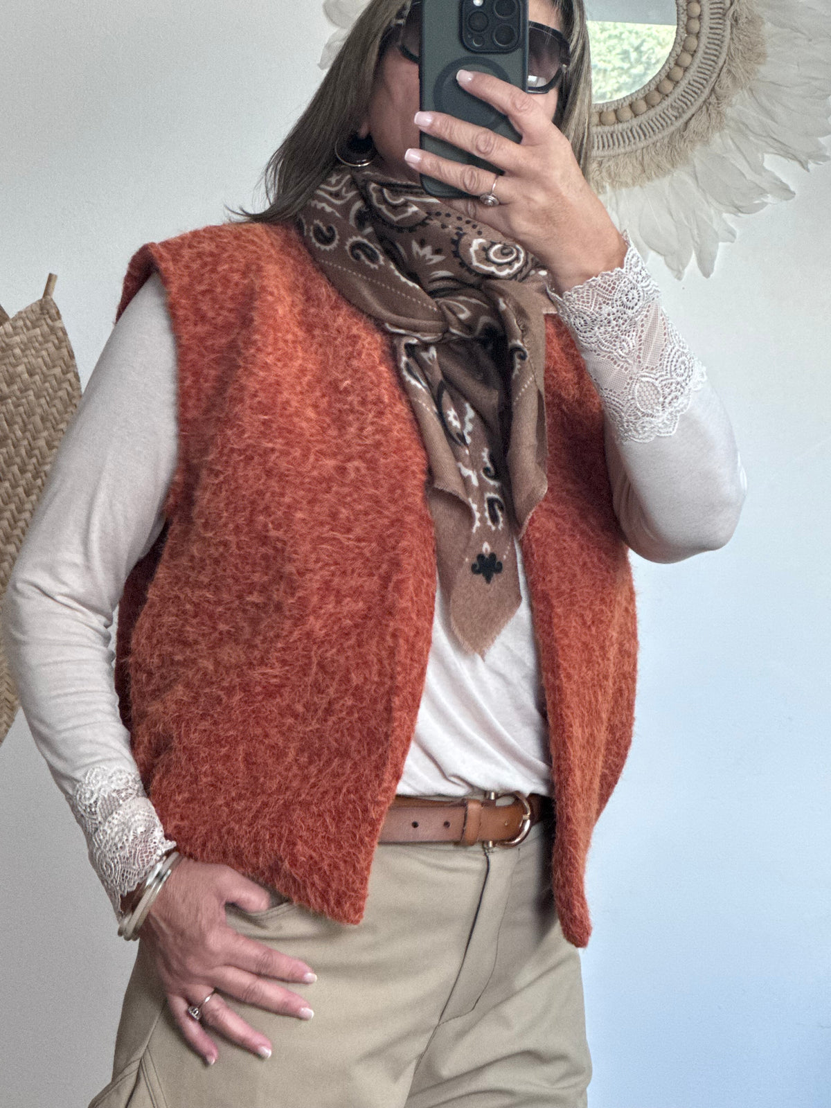 Écharpe imprimée cachemire beige