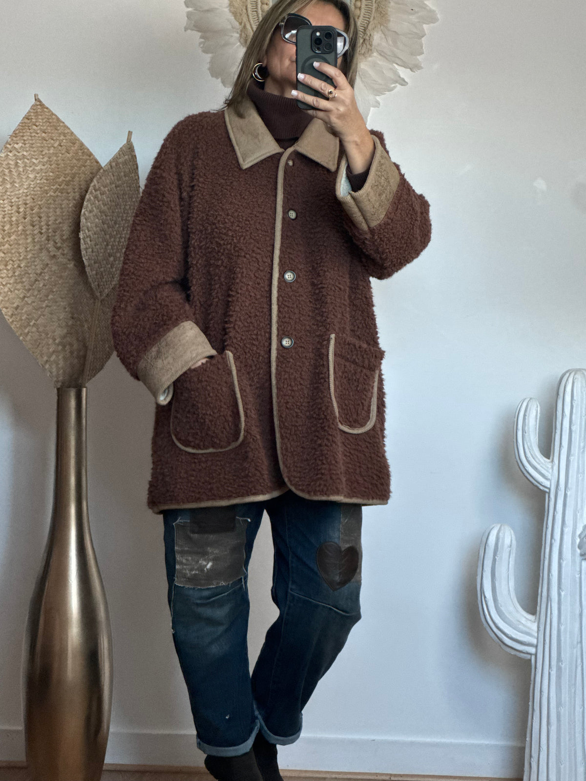 Veste moumoute Marron bi matière