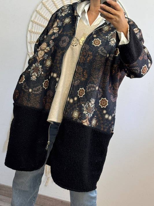 Manteau bi matière noir