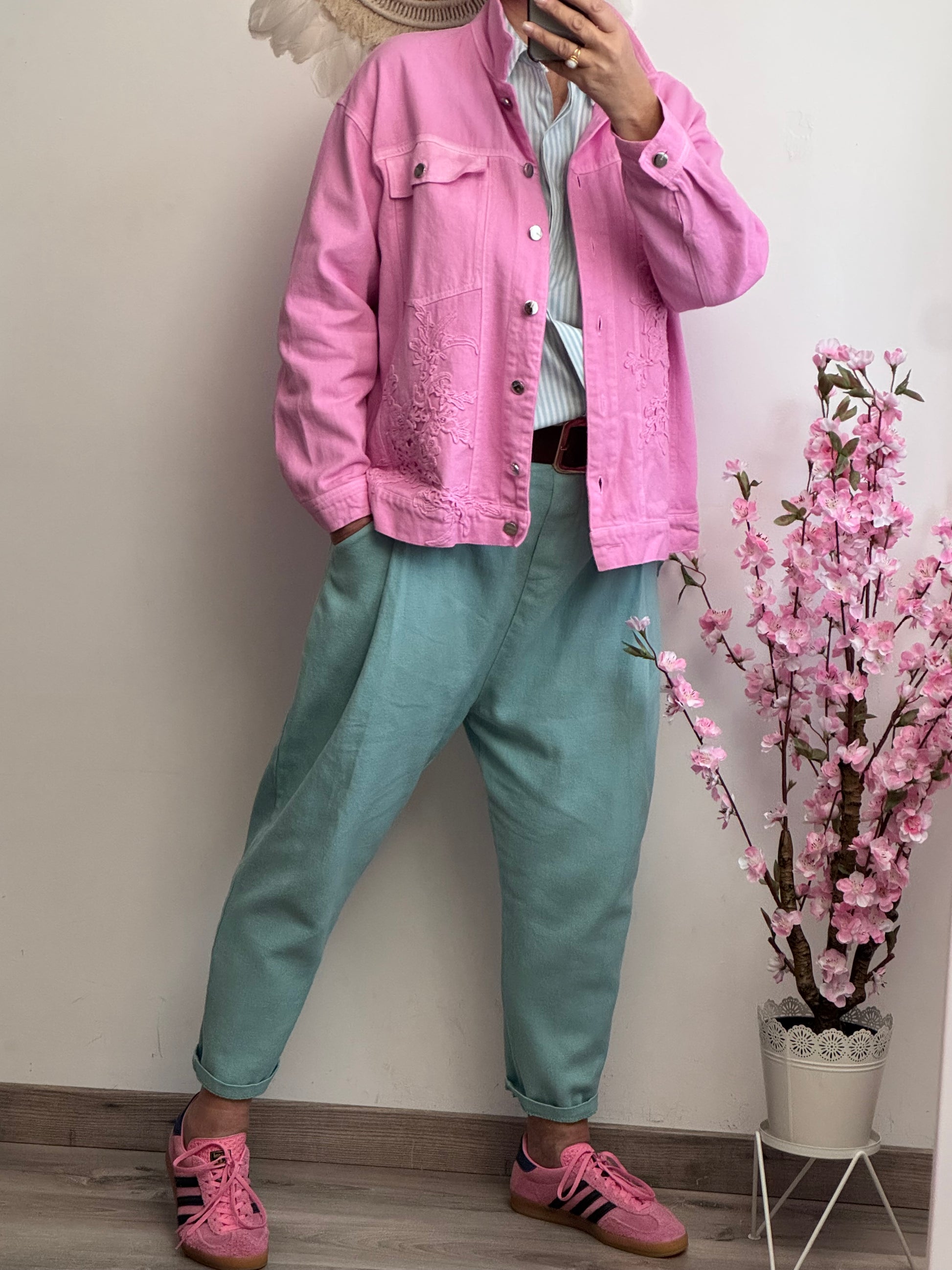 Blouson jeans rose broderie TU 38/44