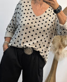 Pull beige pois noir