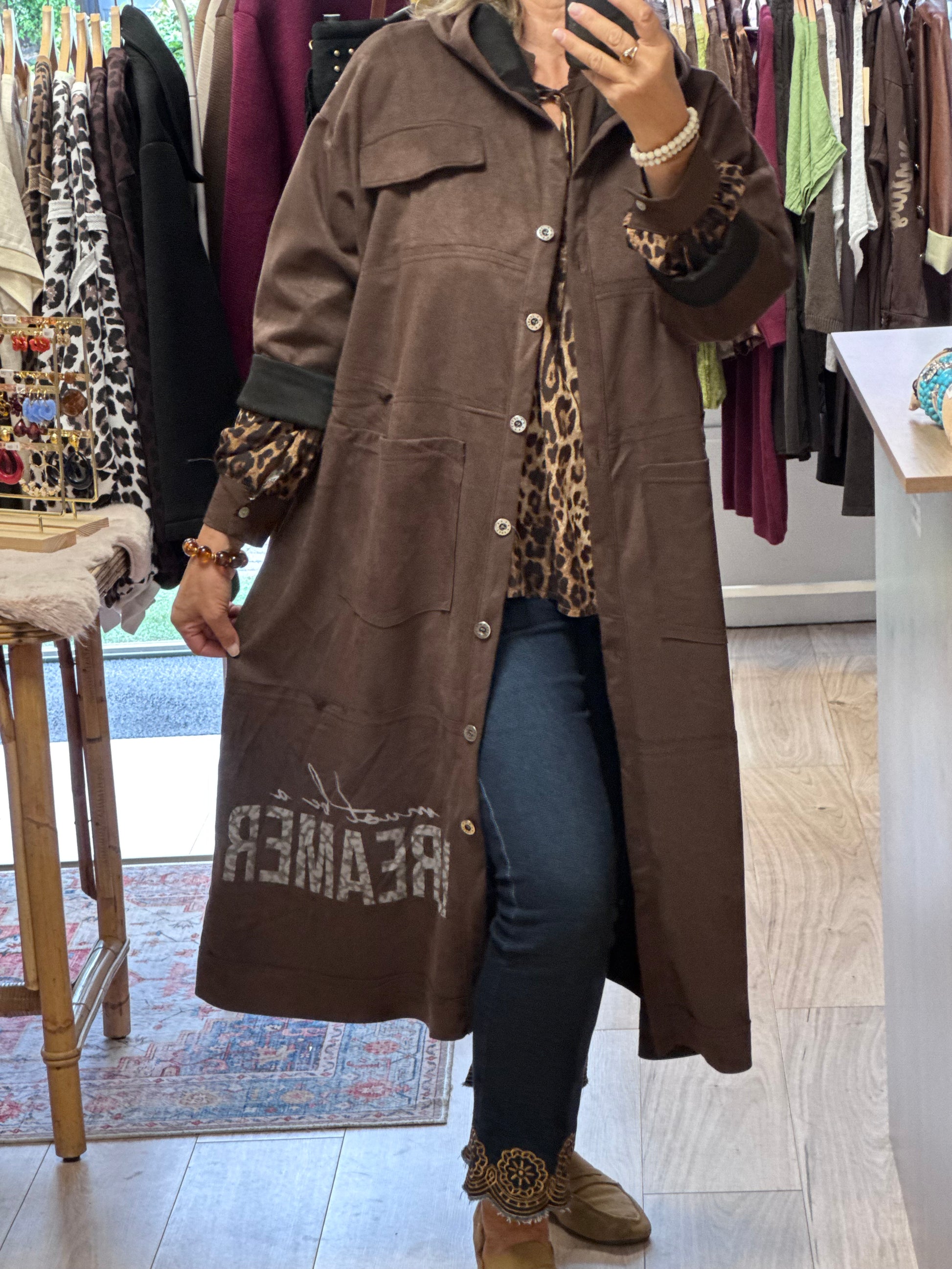 Veste longue suédine marron