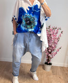 Chemise évasée fleurs bleues TU 38/46
