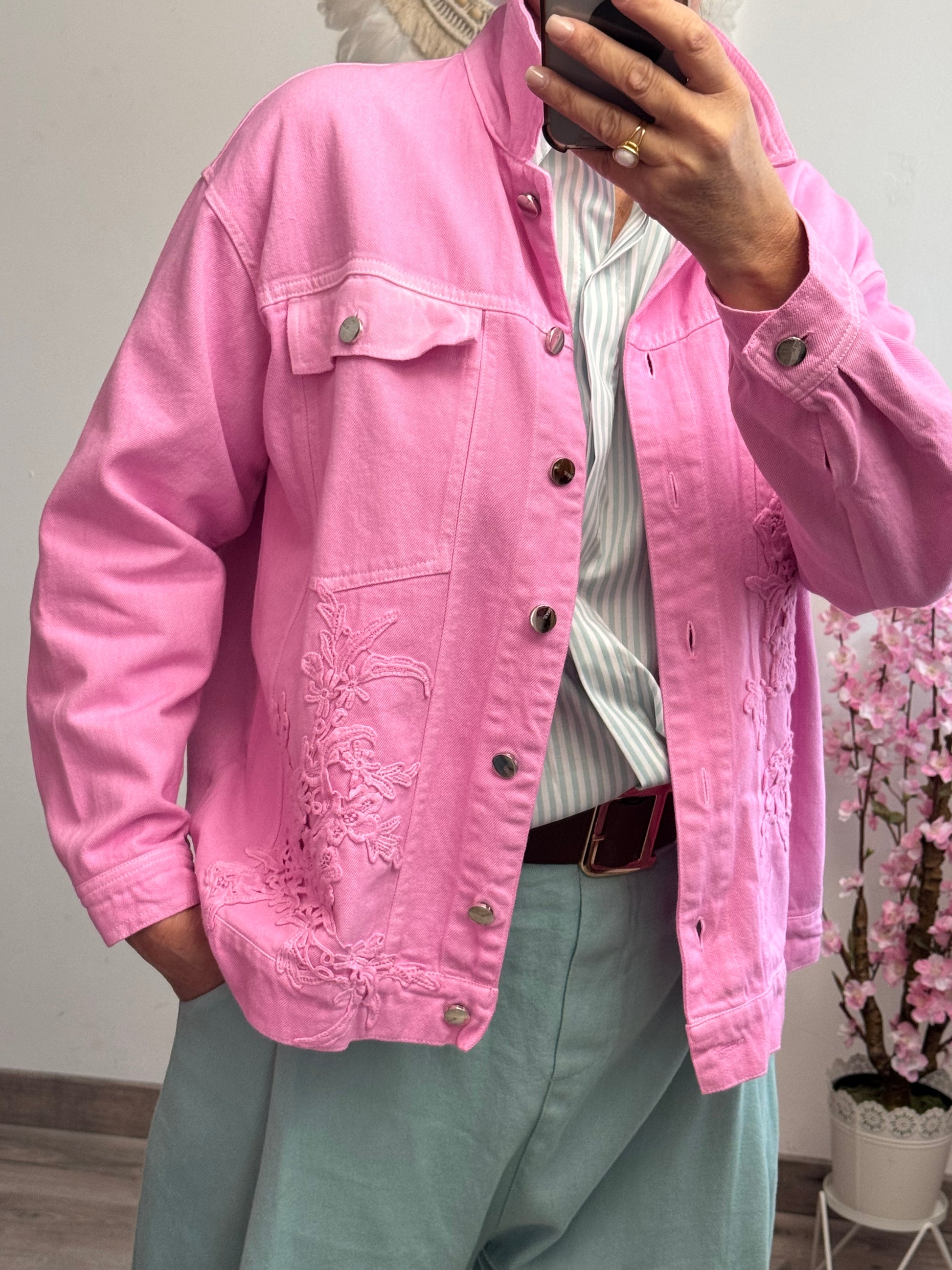 Blouson jeans rose broderie TU 38/44