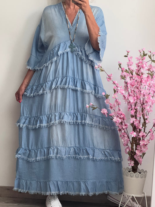 Robe bohème Sarah bleu denim