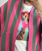 Veste kimono kaki et rose
