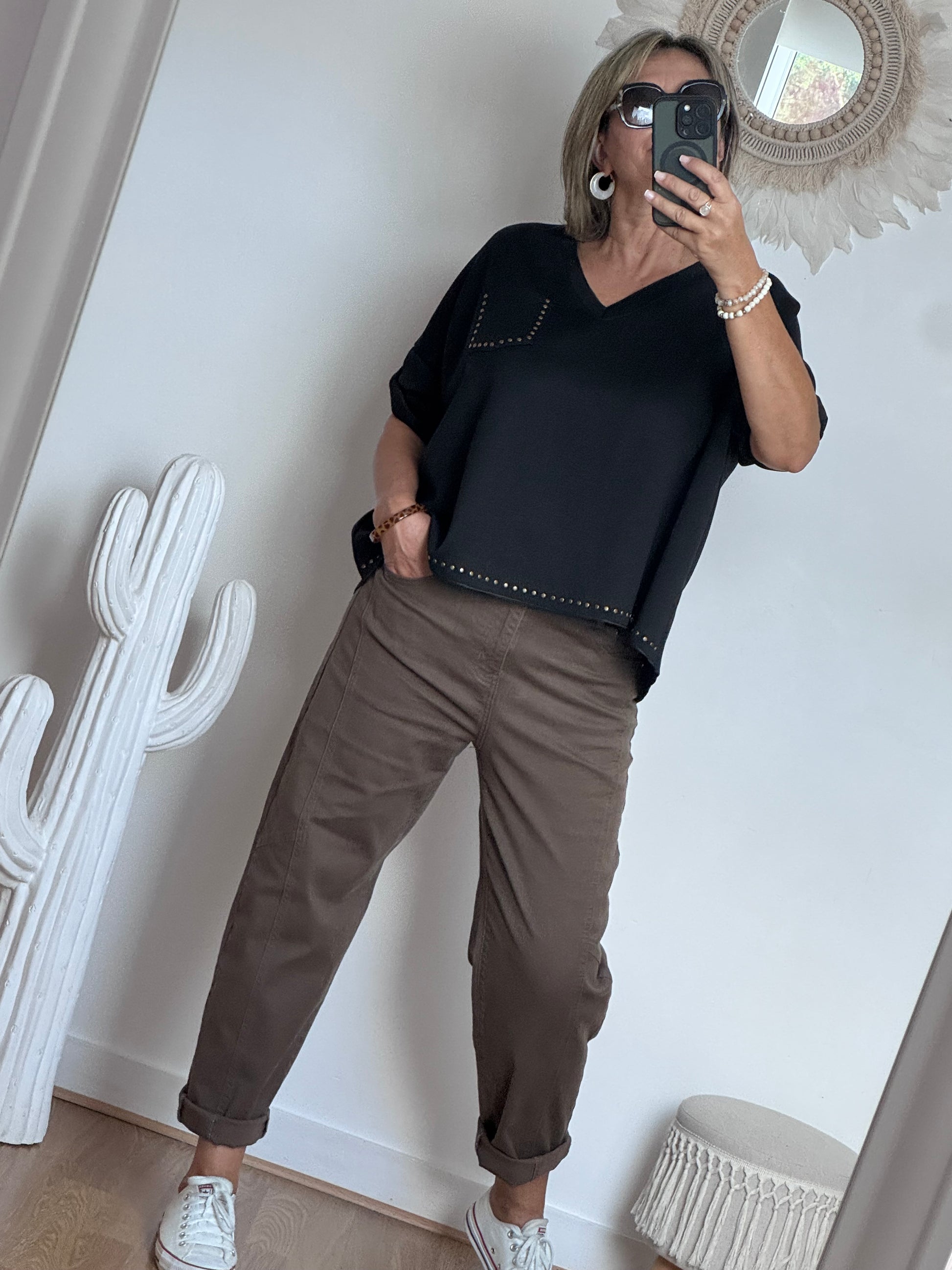 Jeans barrel taupe