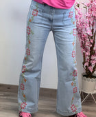 Jean Wide Leg brodé fleurs
