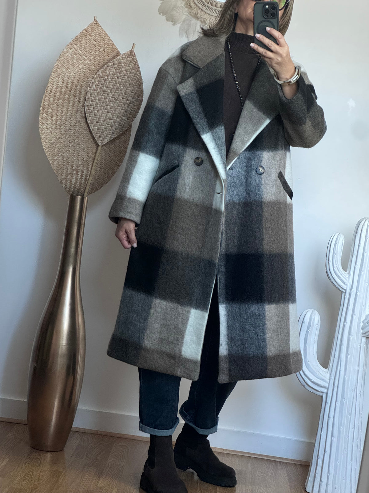 Manteau carreaux taupe