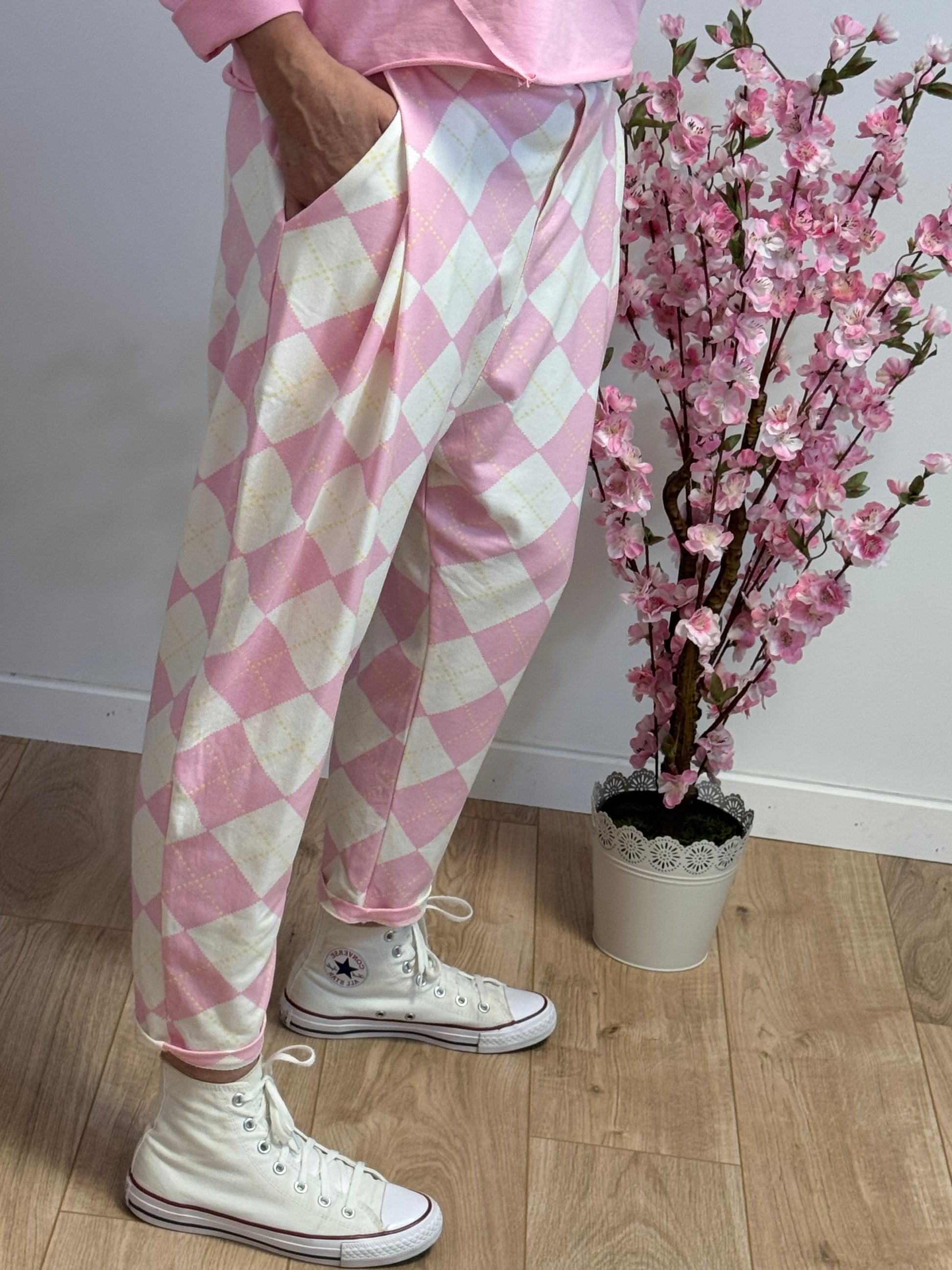 Pantalon jog sarouel jacquard rose