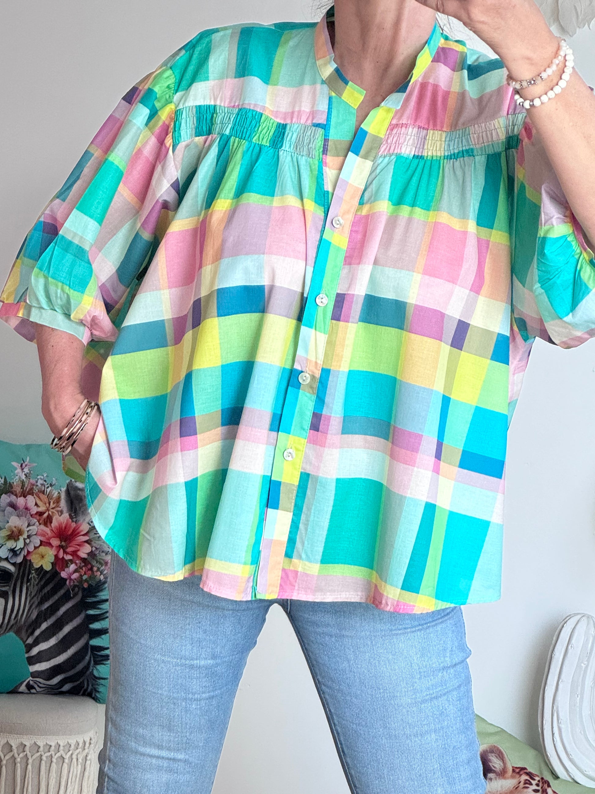 Chemise carreaux turquoise
