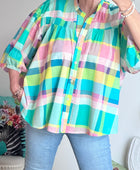 Chemise carreaux turquoise