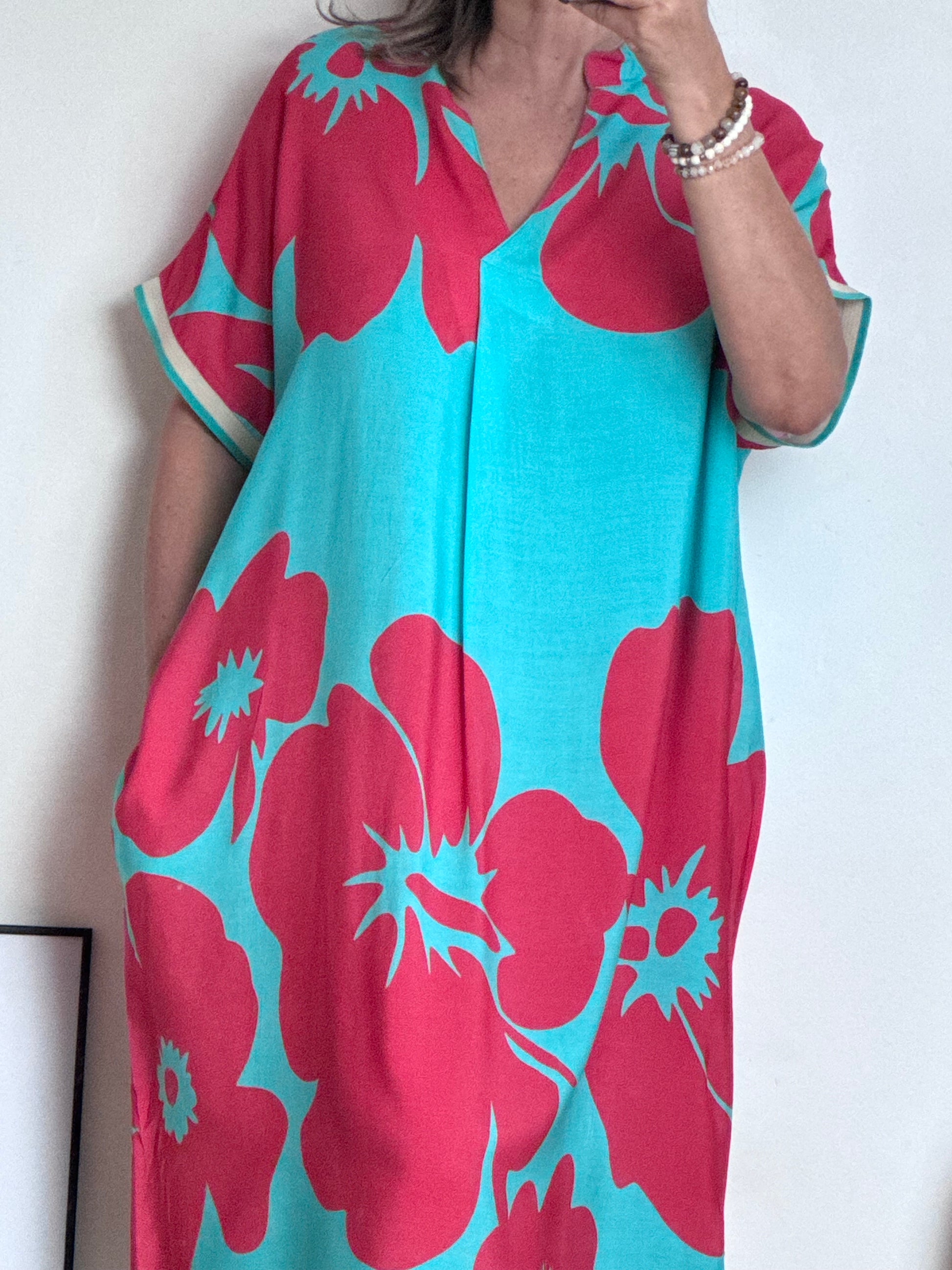 Robe florale turquoise /rouge TU 40/48