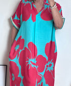 Robe florale turquoise /rouge TU 40/48