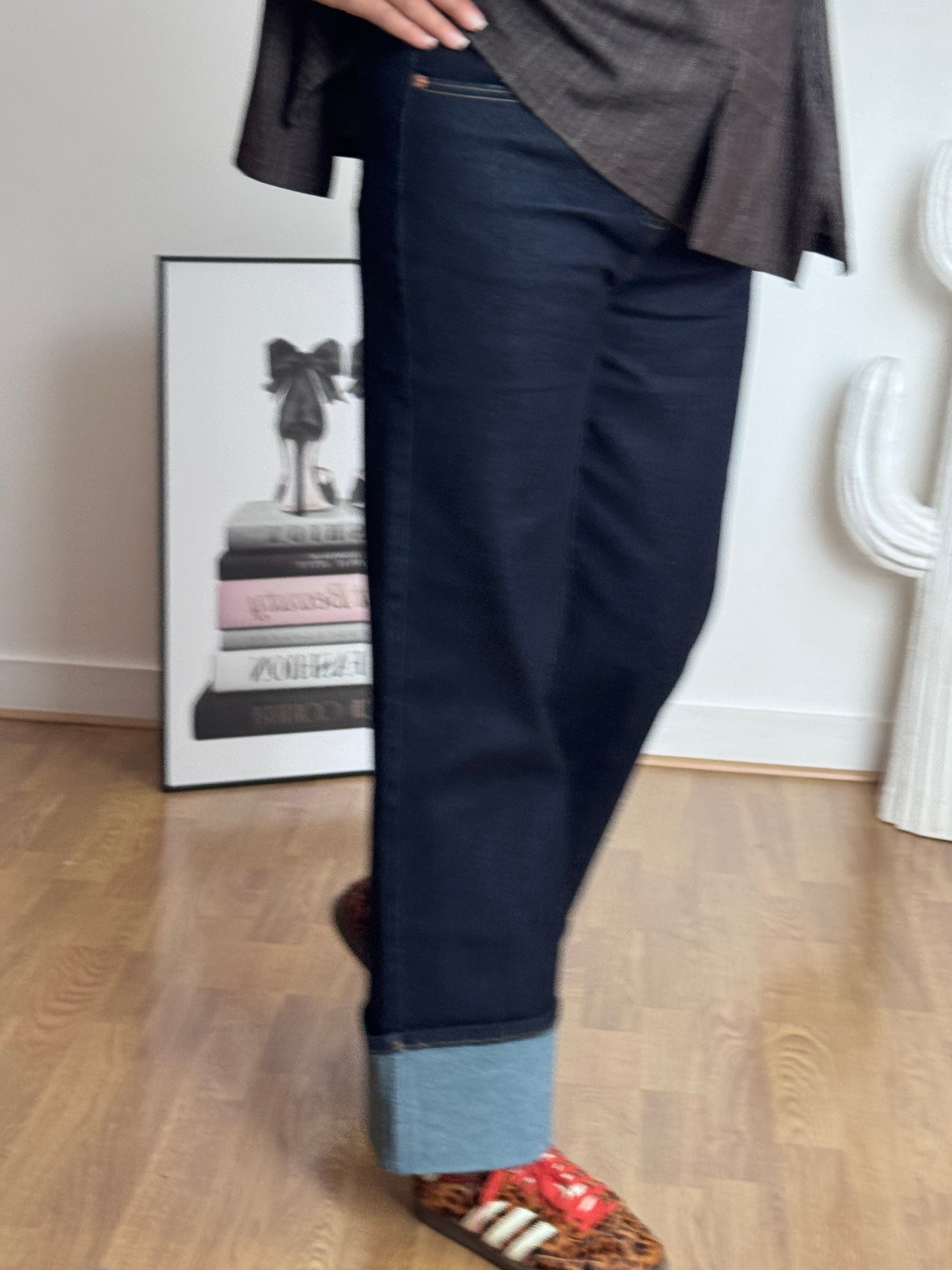 Jean revers wide leg bleu brut