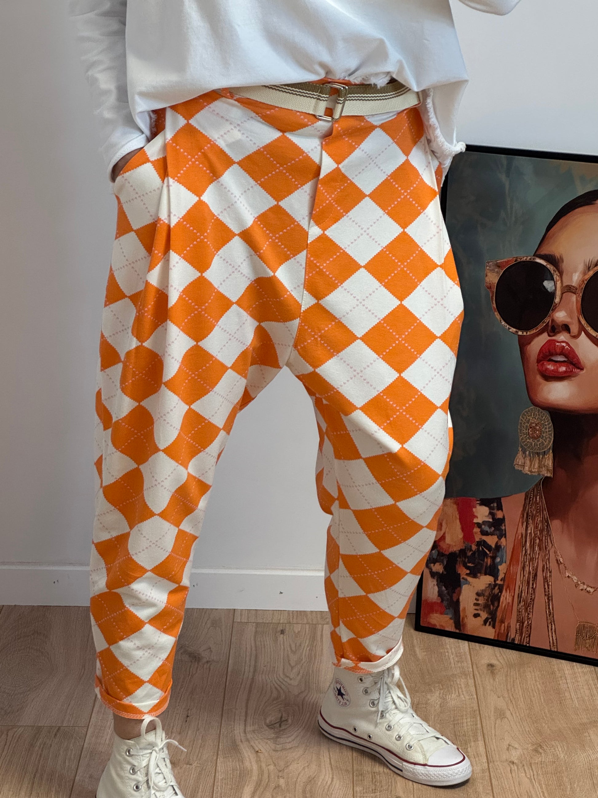 Pantalon jog sarouel jacquard orange