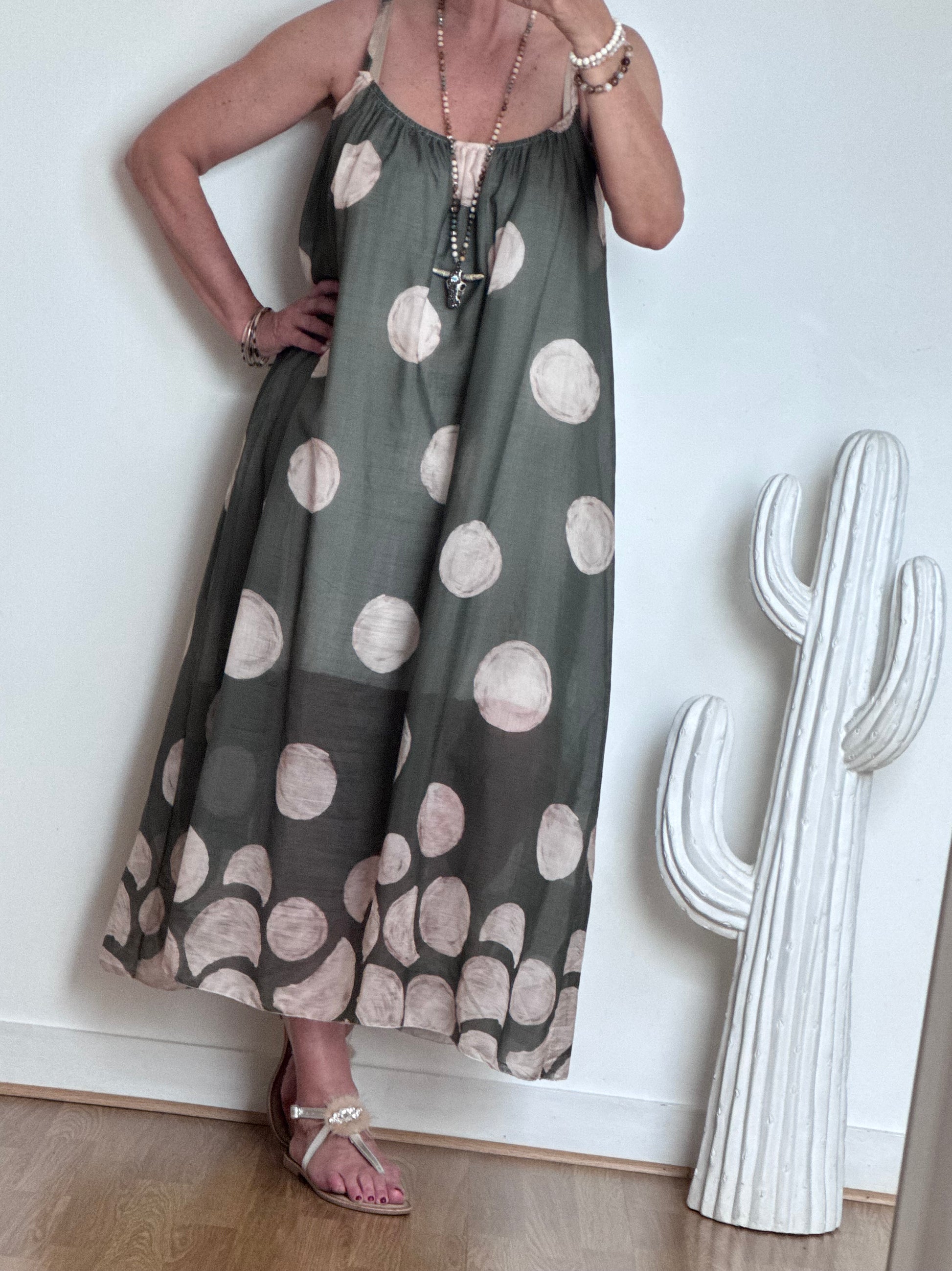Robe à pois fond kaki