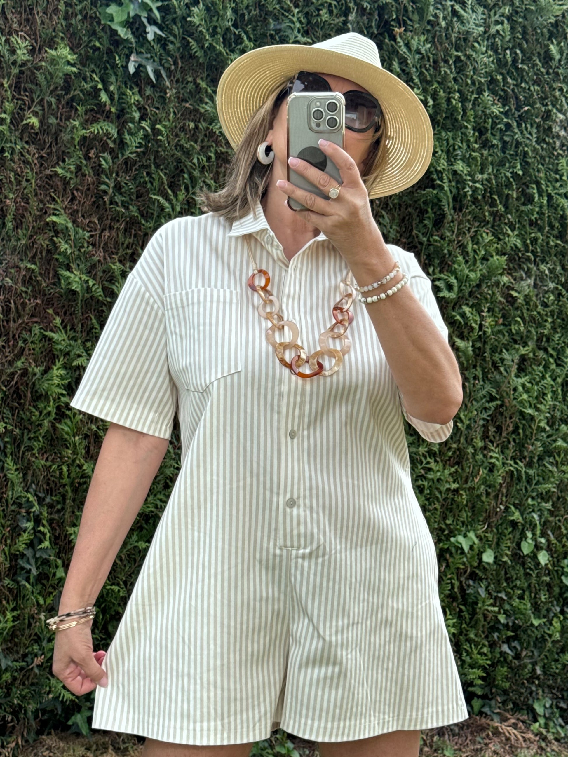 Combishort rayée beige