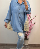 Chemise lyocell bleue dos lurex doré ajouré TU 42/50