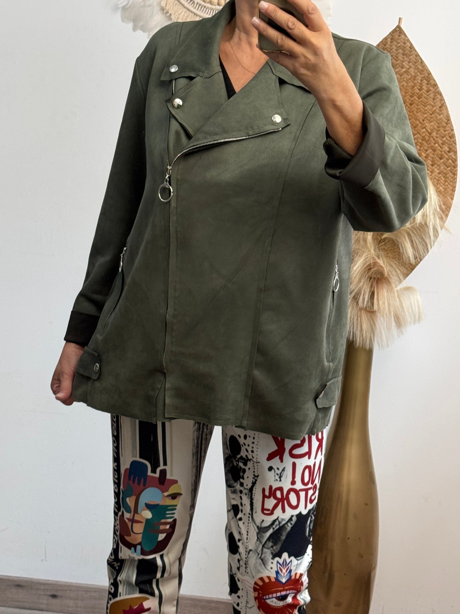 Blouson perfecto suédine kaki TU 46/52