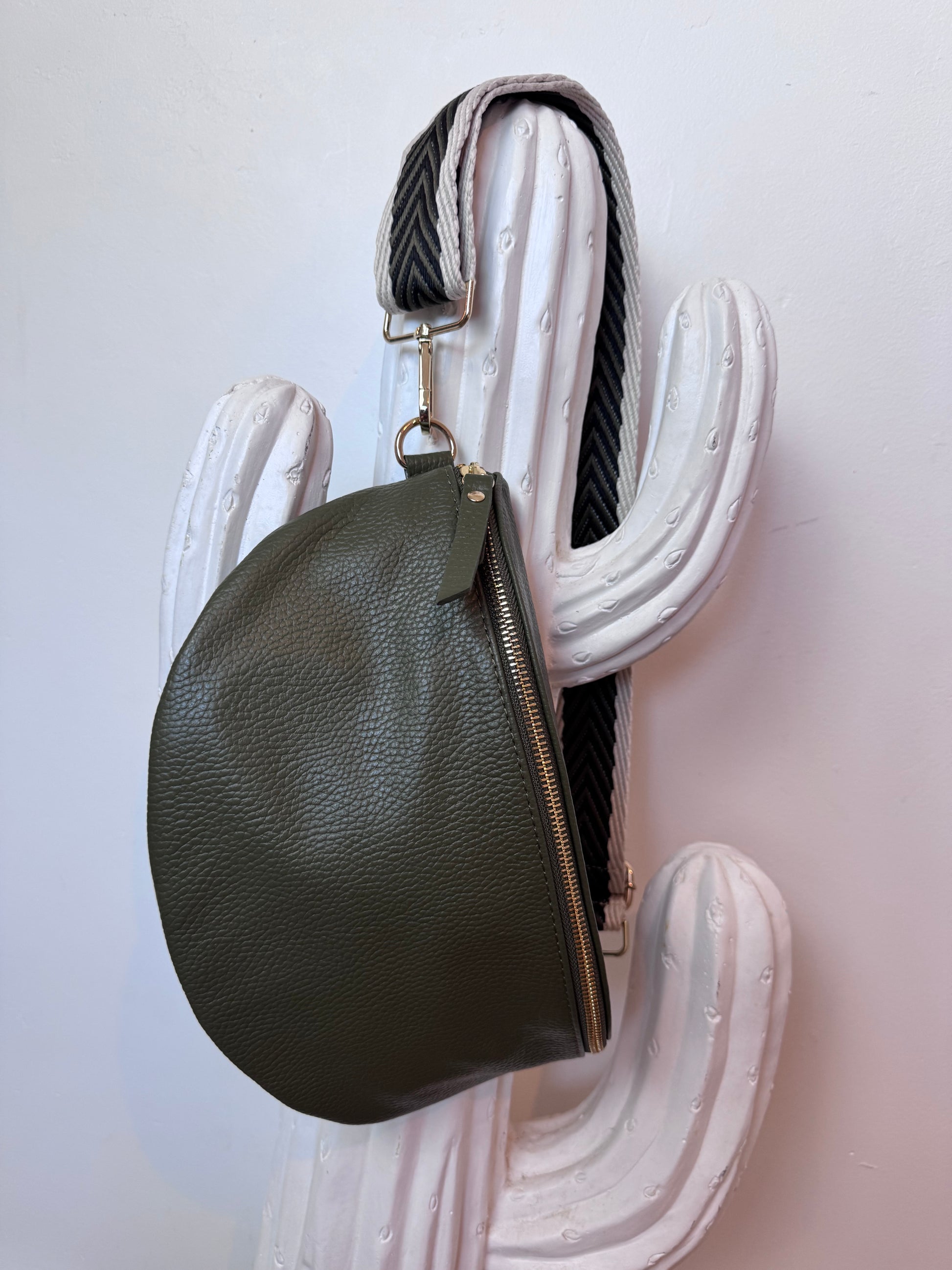 Sac banane cuir kaki +2 sangles