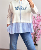 Sweat-shirt bi matière chemise bleu TU 36/44