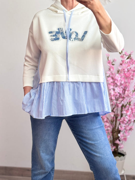 Sweat-shirt bi matière chemise bleu TU 36/44