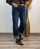 Jeans droit bleu brut cuffed avec revers