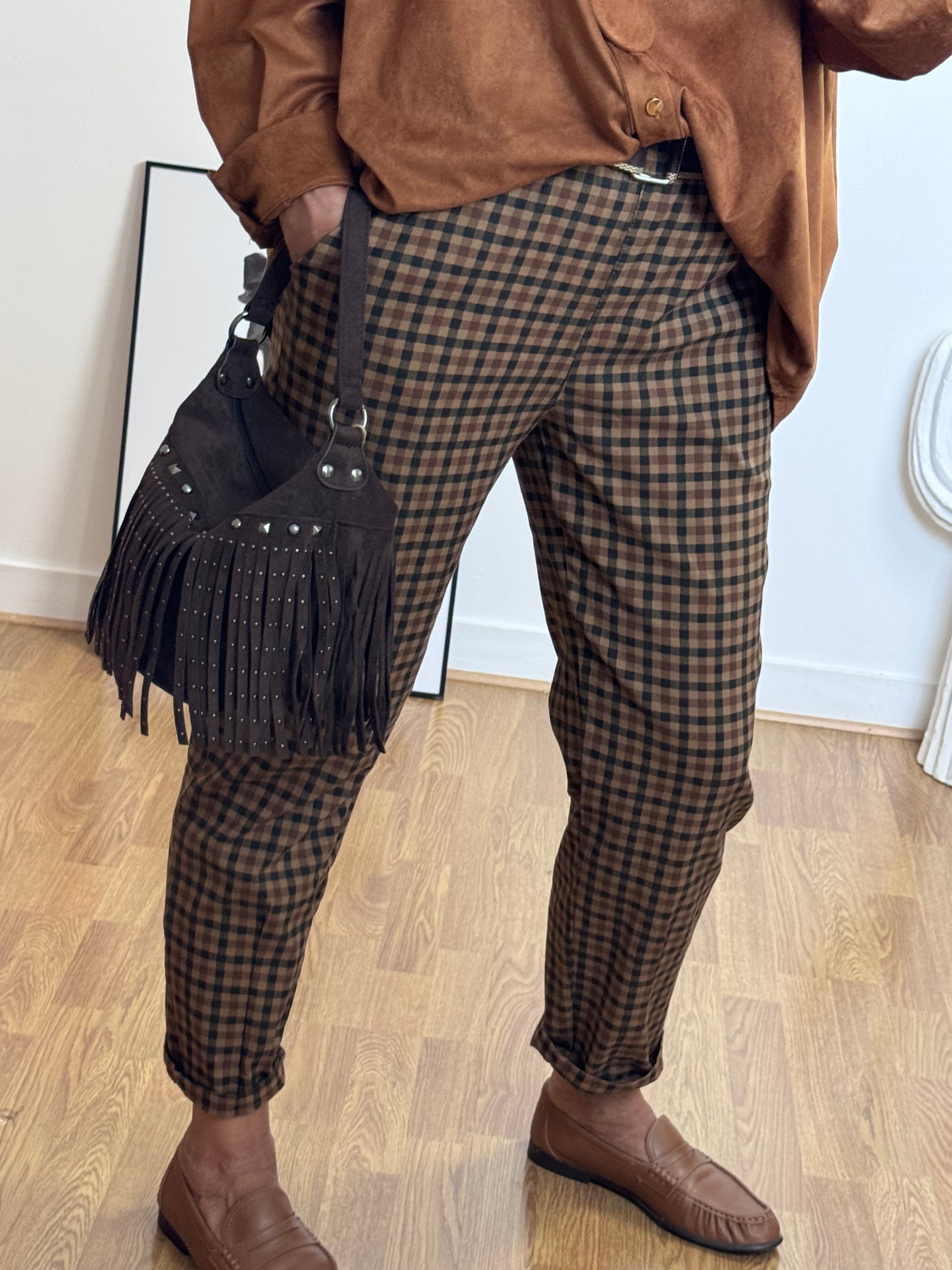 Pantalon vichy marron