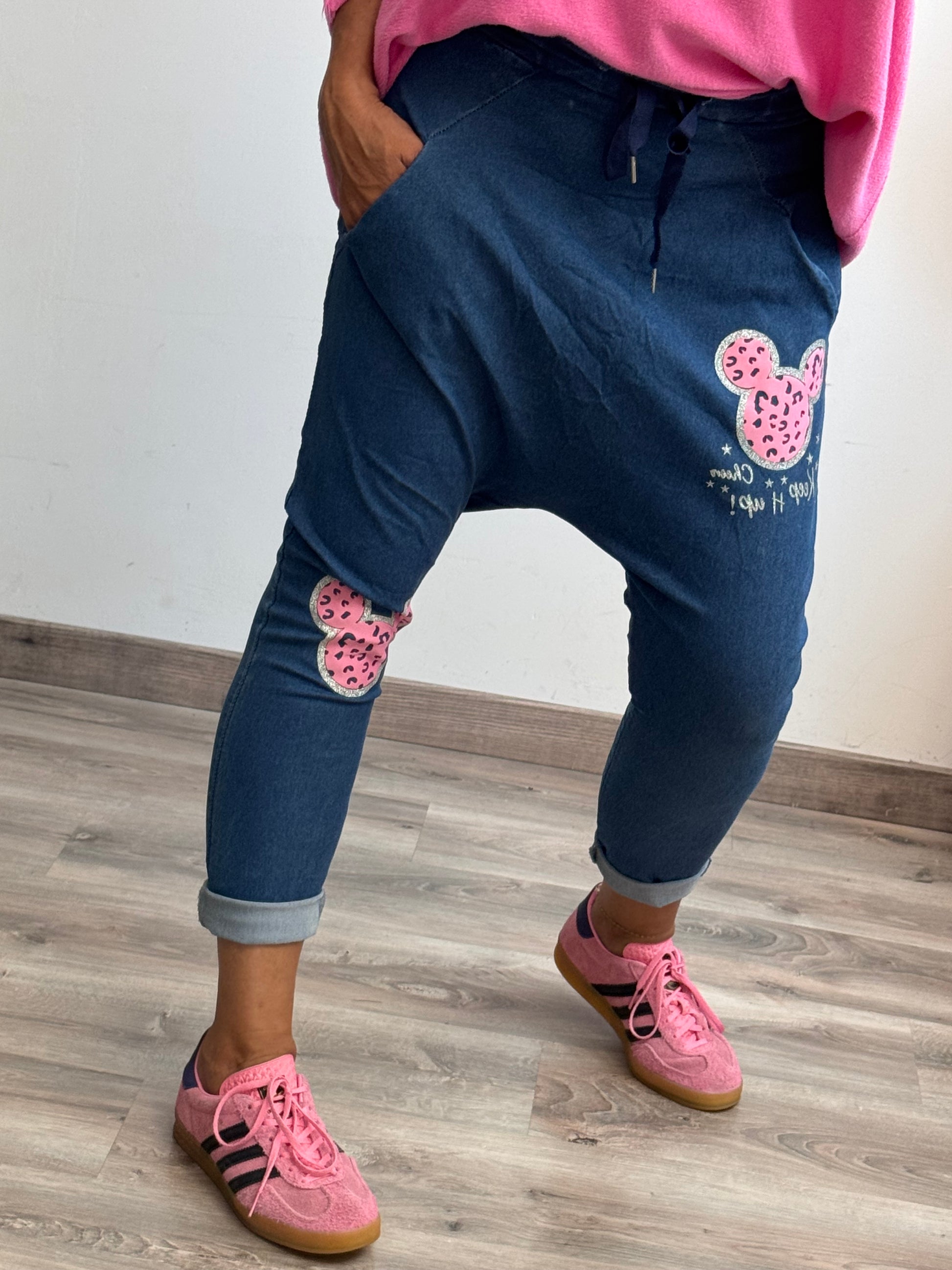 Pantalon saroual denim bleu Mickey