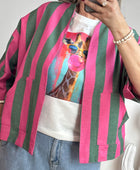 Veste kimono kaki et rose