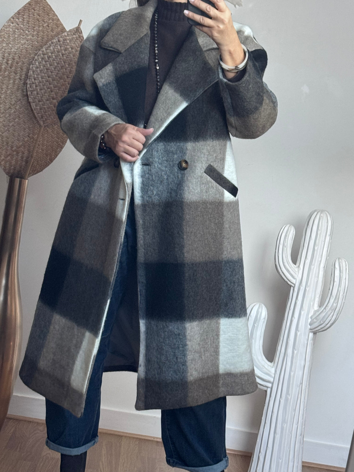Manteau carreaux taupe