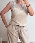 Top dentelle beige