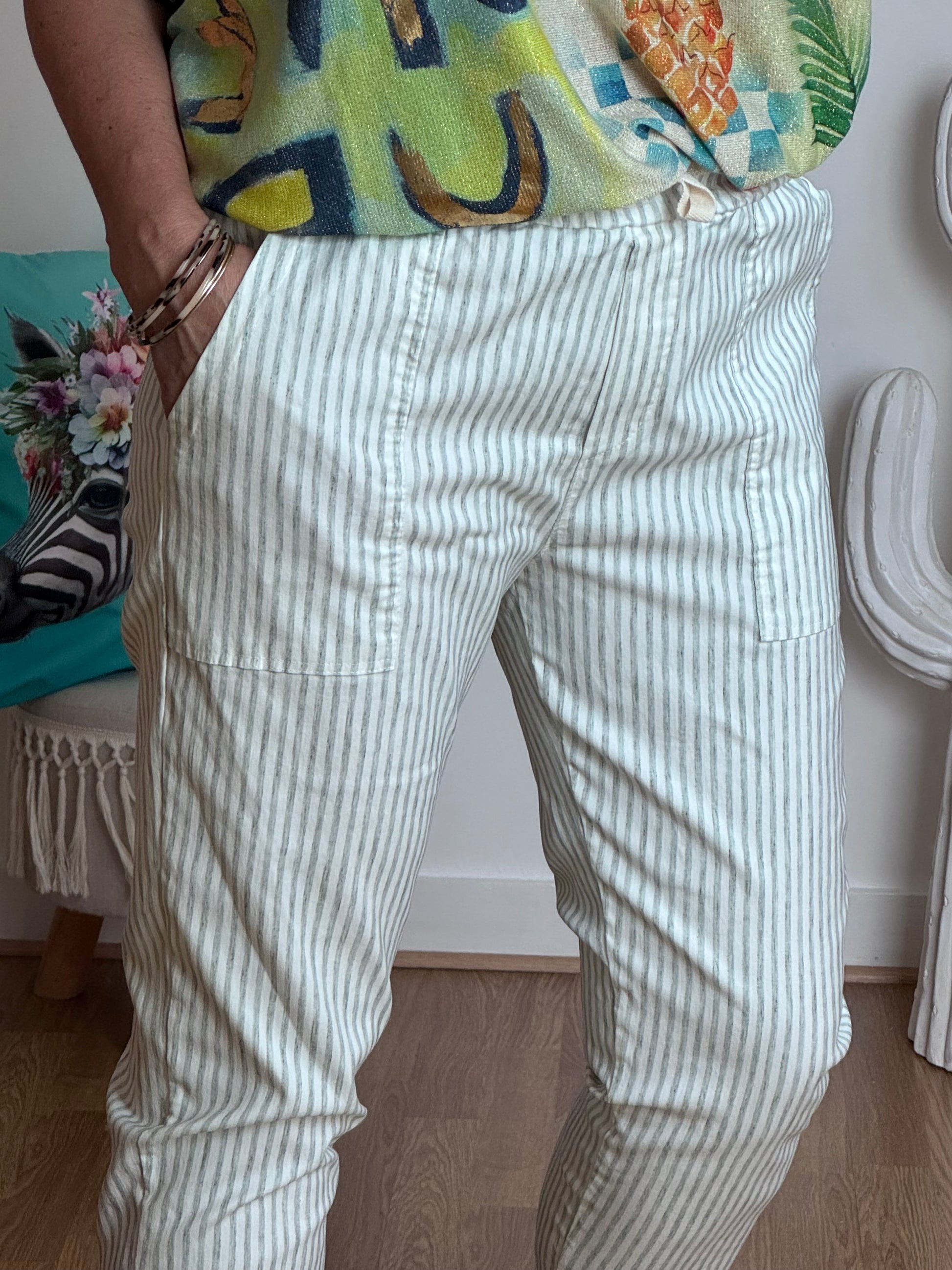 Pantalon confort rayures kaki