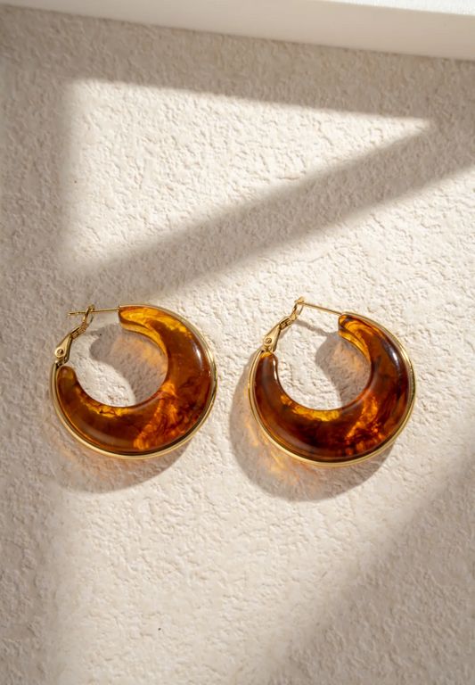 Créoles Résine Marbrée Acier Inoxydable Élégance brun