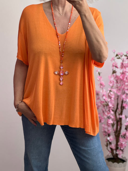 Pull maille fine orange TU 44/50