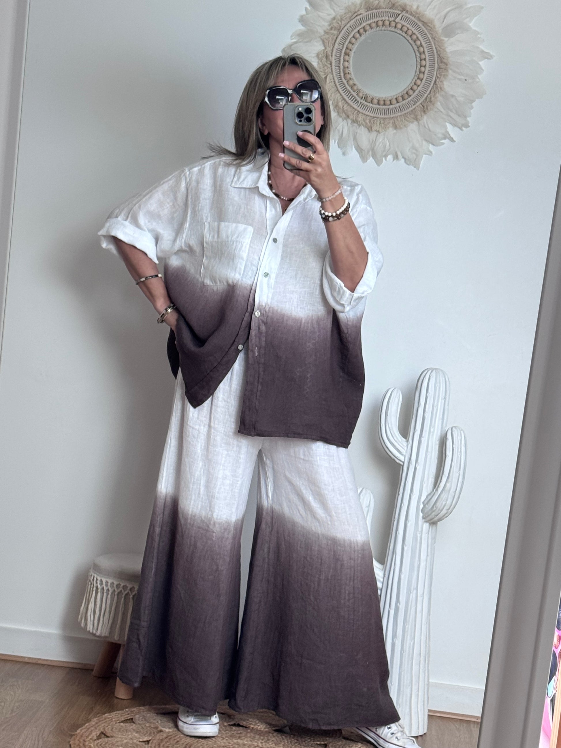 Chemise lin blanche et marron TU 38/48