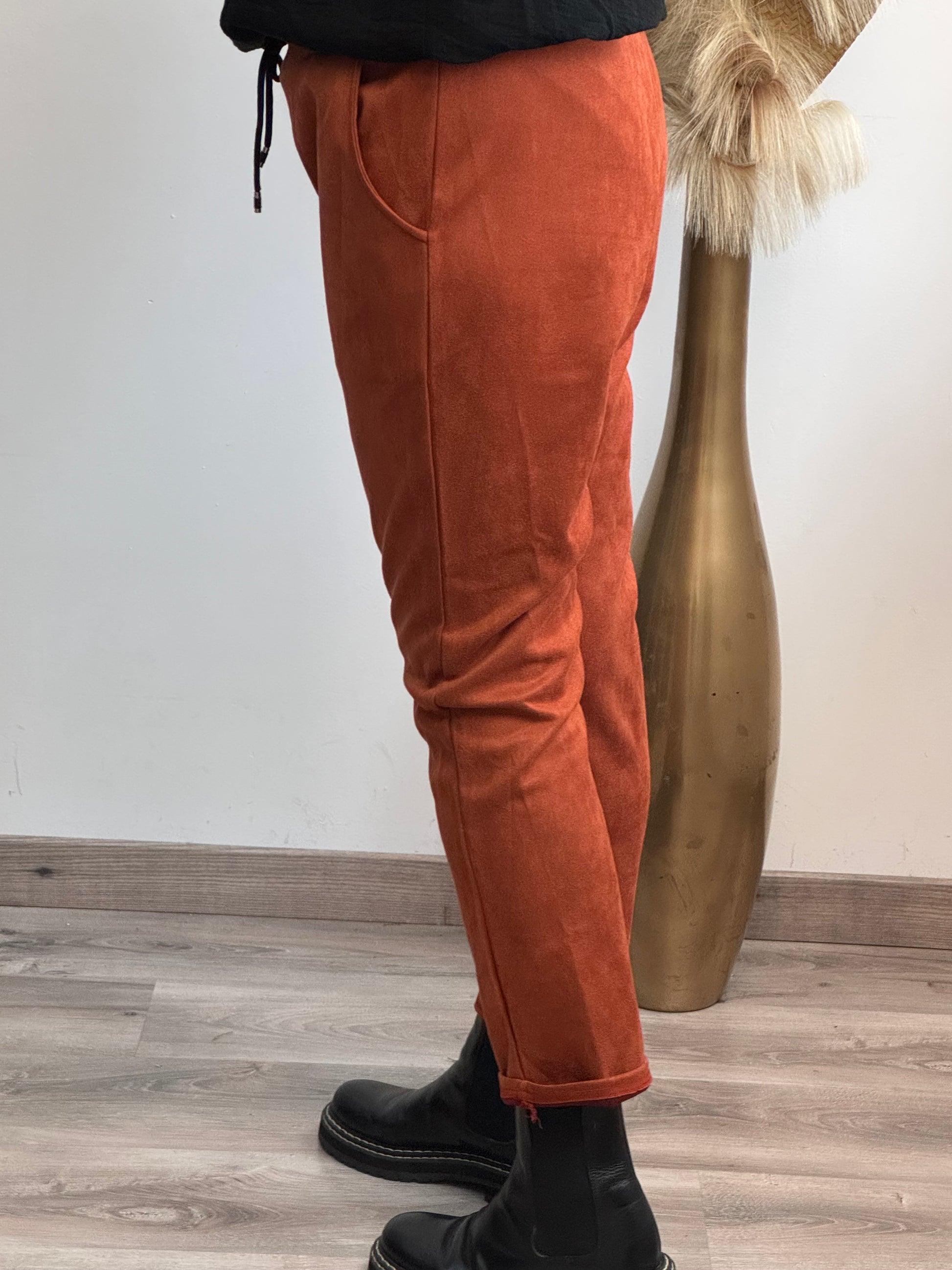 Pantalon suédine brique