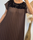 Robe longue plissée marron strass TU 42/50